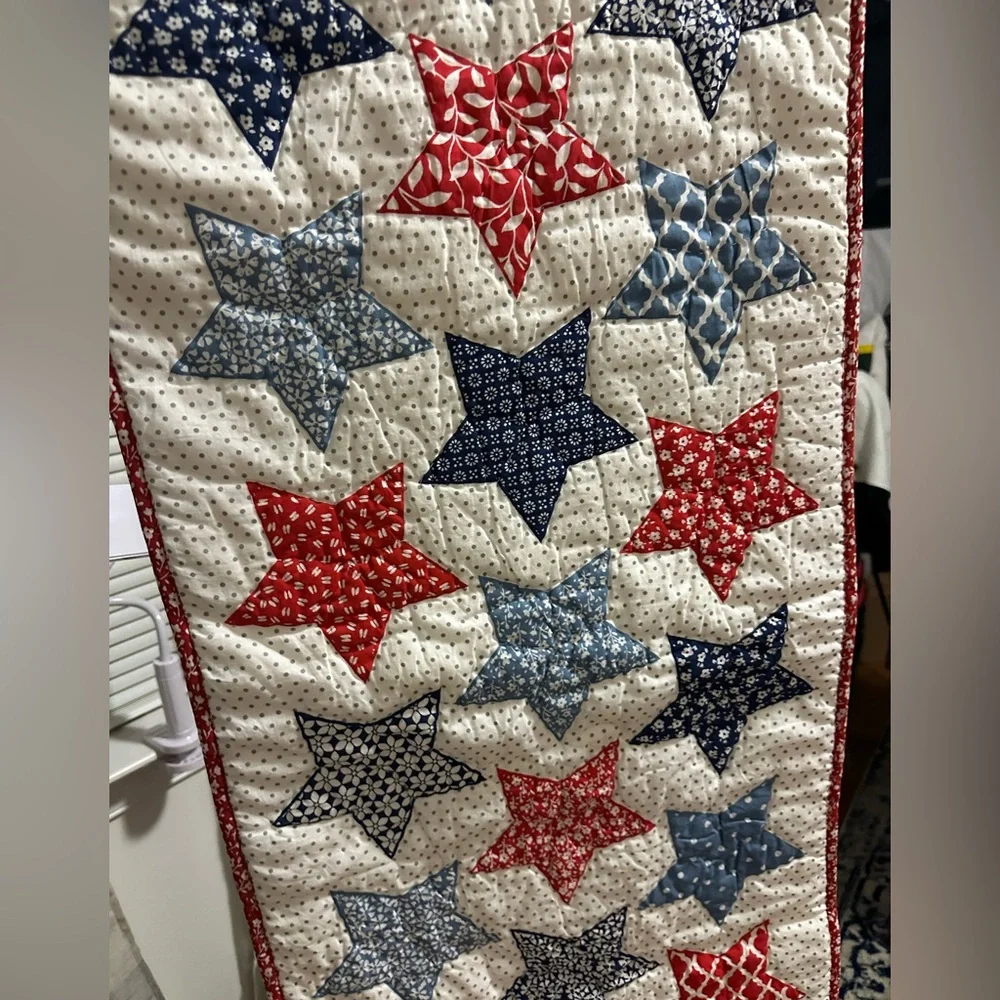 Storehouse Americana Star Table Runner - Red, Blue, White - Picture 2 of 3